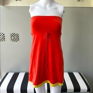 Victoria’s Secret Vintage Strapless Orange/Yellow Sundress w/Shelf Bra &TieWaist